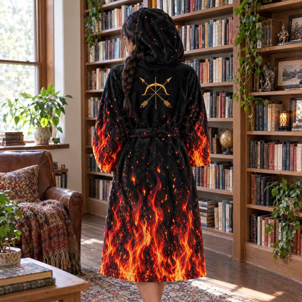 Back of the Ember Robe in a home library
